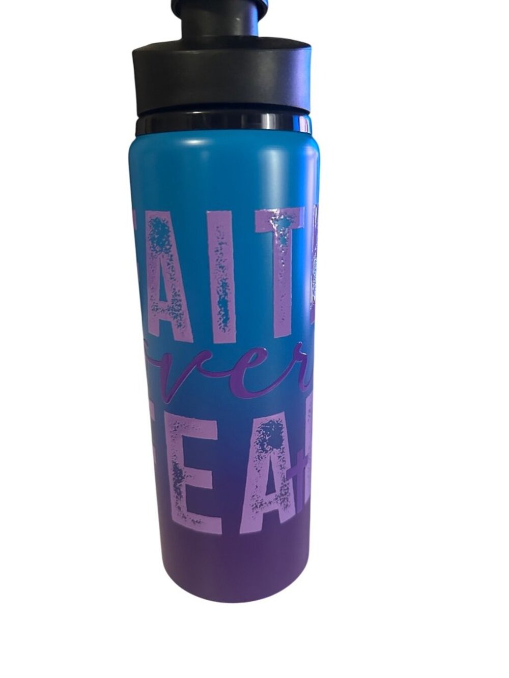 24 fl oz aluminum water bottle blue and purple faith over fear UTDTF